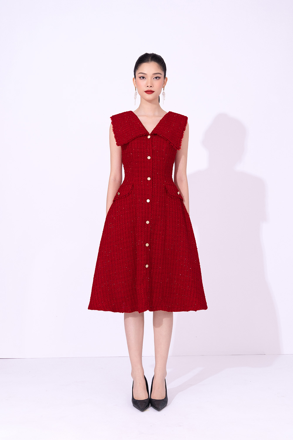 Đầm đỏ dự tiệc dáng xòe vải tweed KK120-01 | Thời trang công sở ...