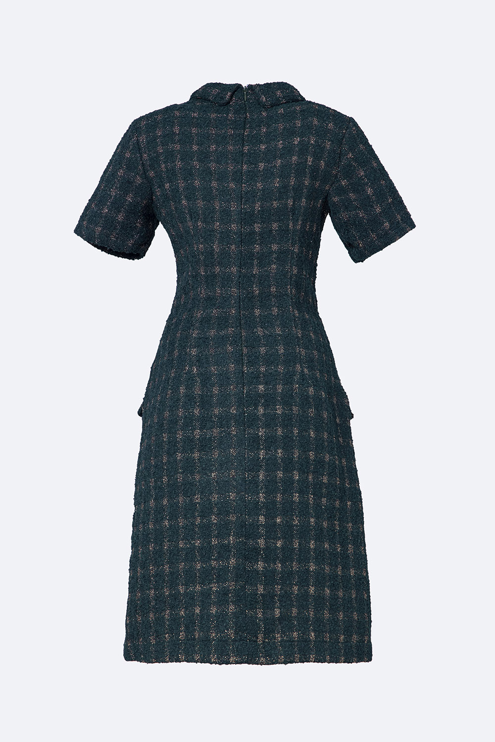 Đầm vải tweed dáng sơ mi phối túi