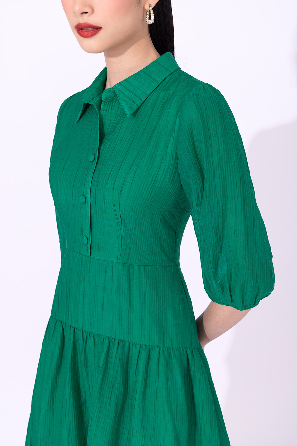 Đầm xòe công sở cổ sơ mi hạ eo