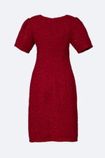 Đầm đỏ dáng suông vải tweed sang trọng