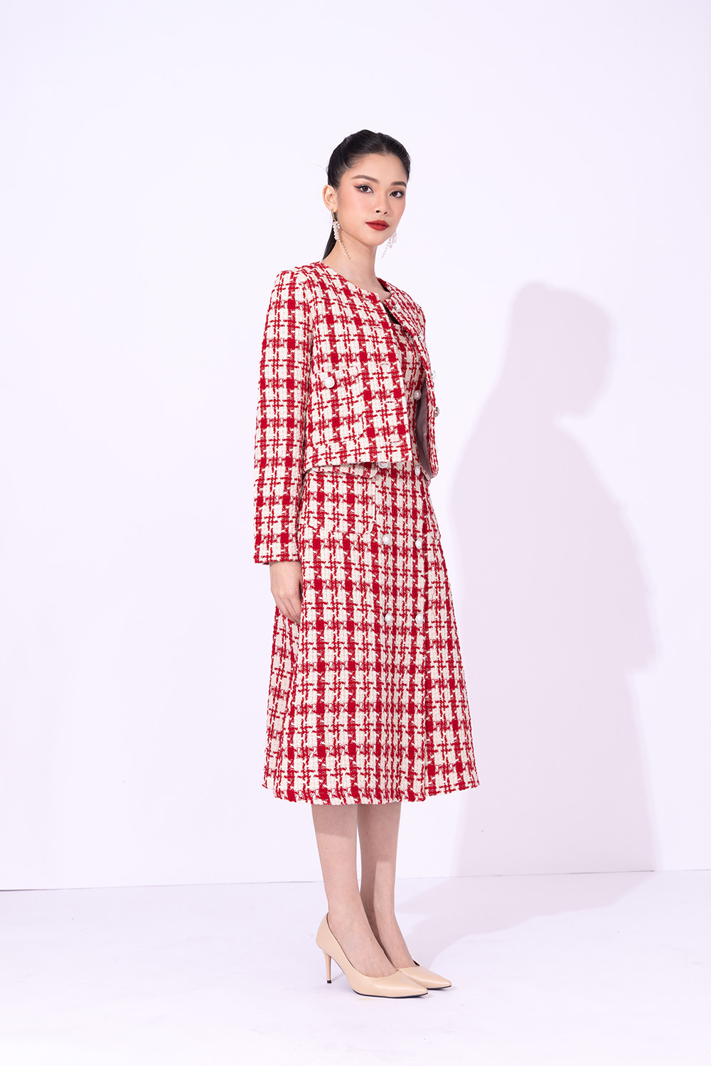 Đầm dự tiệc midi hai dây phối nút