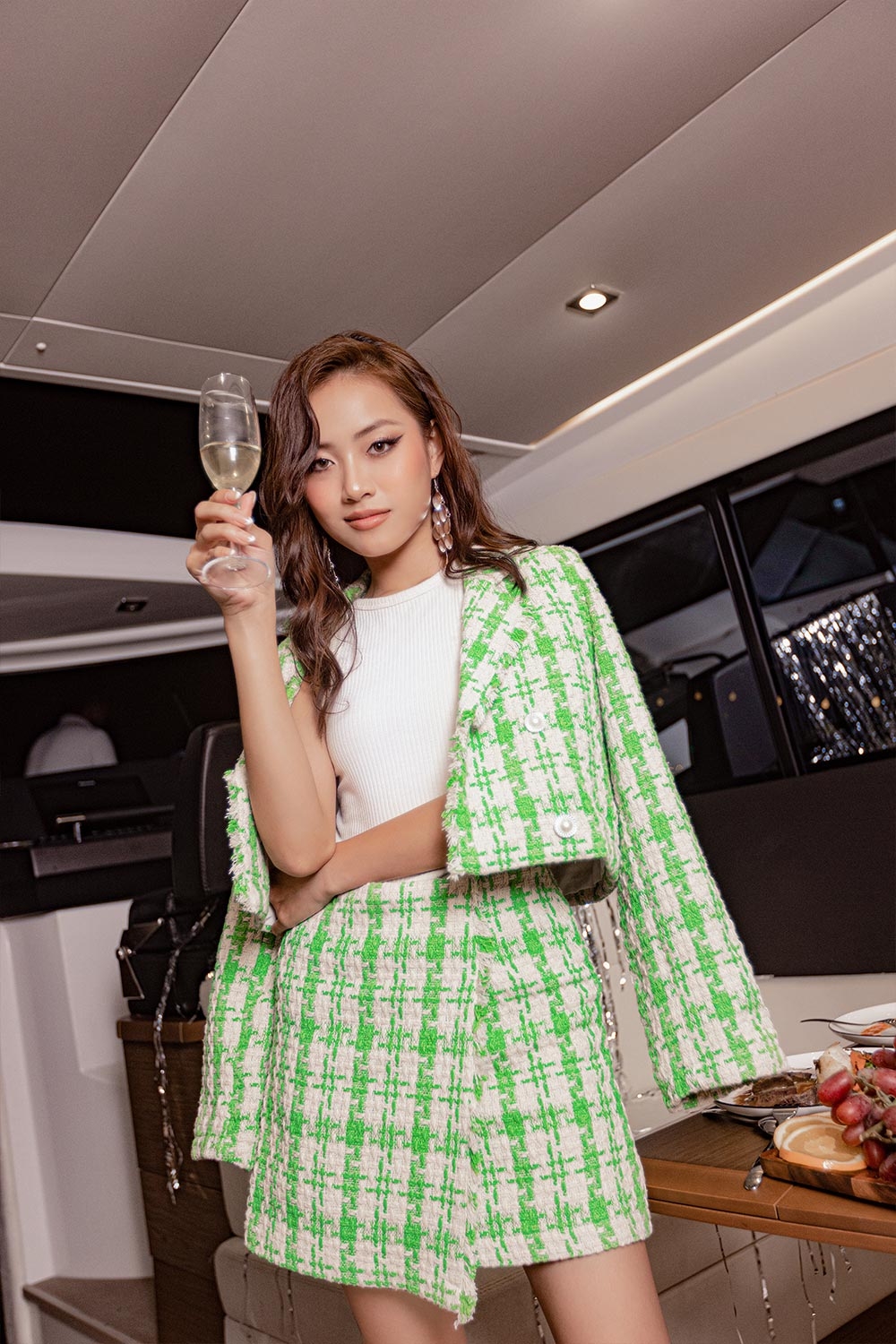 Chân váy tweed chữ A tùng đắp chéo CV04-30