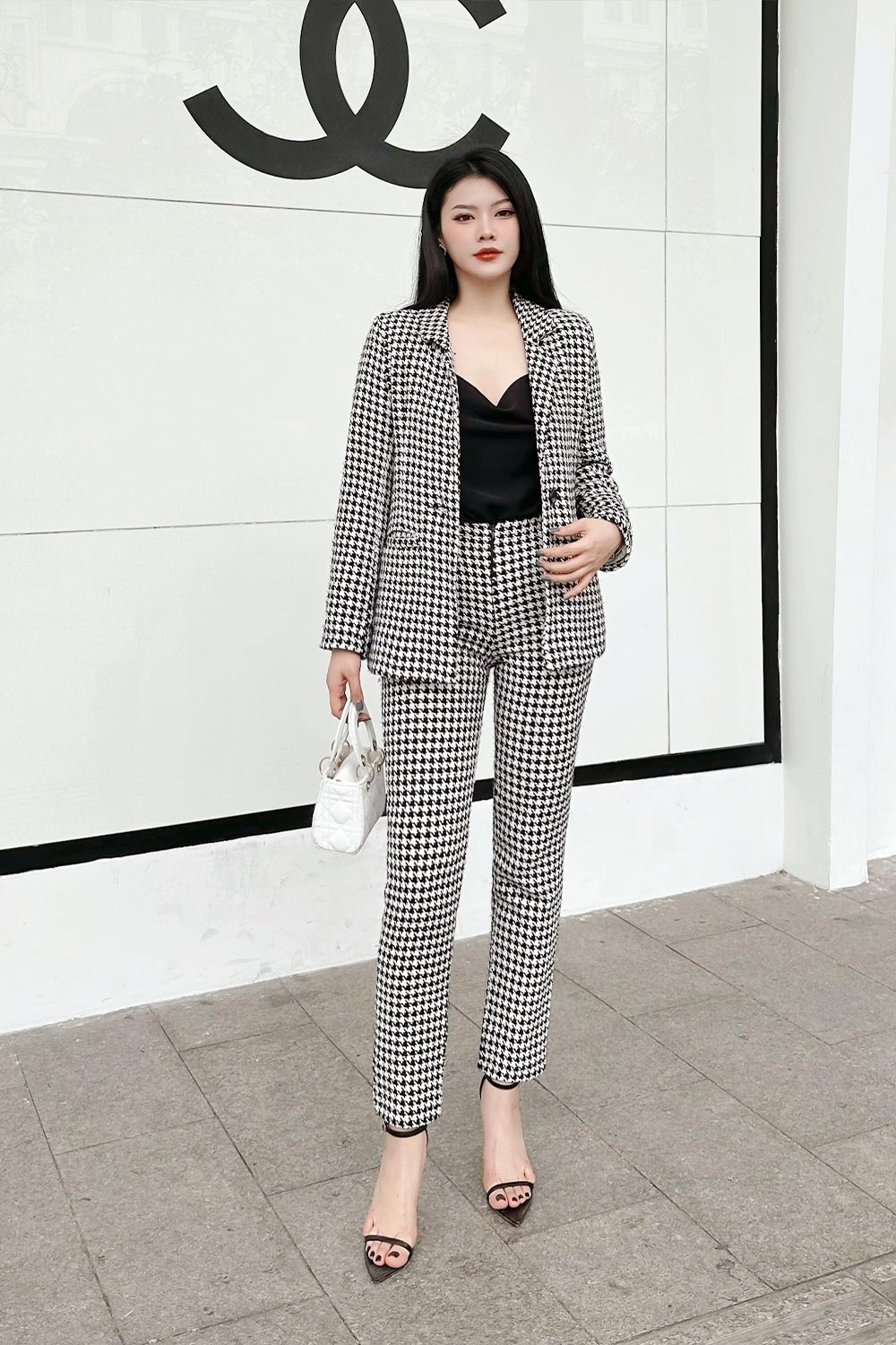 Áo khoác vest nữ vải tweed tay dài