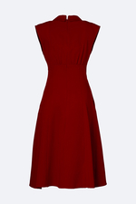 Đầm đỏ xòe kiểu sơ mi nhấn eo cao
