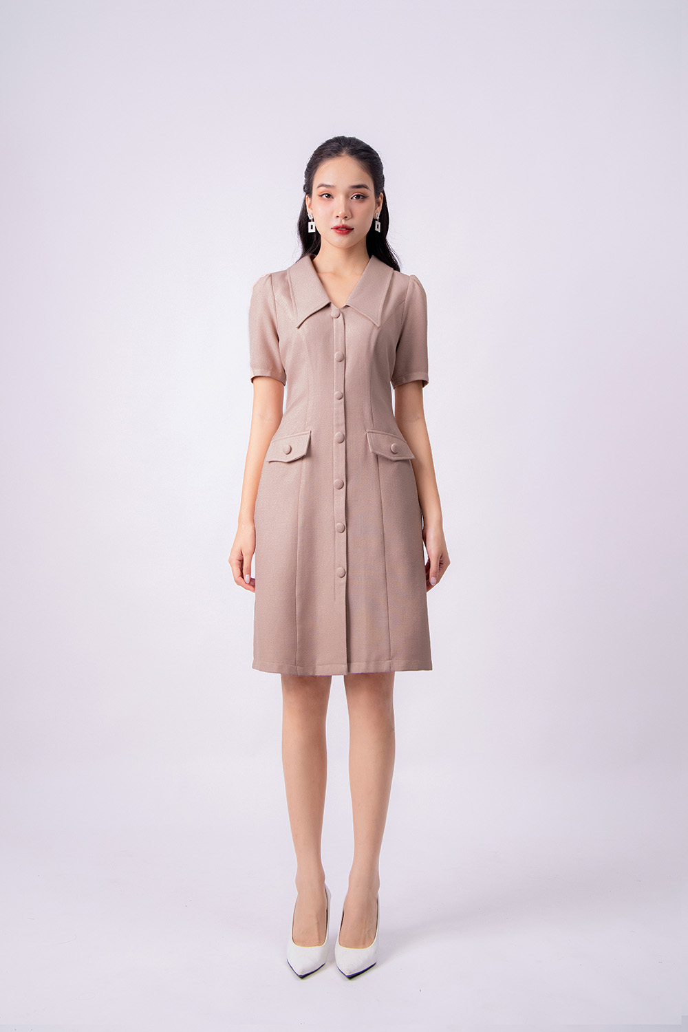 Đầm sơ mi công sở phối túi giả