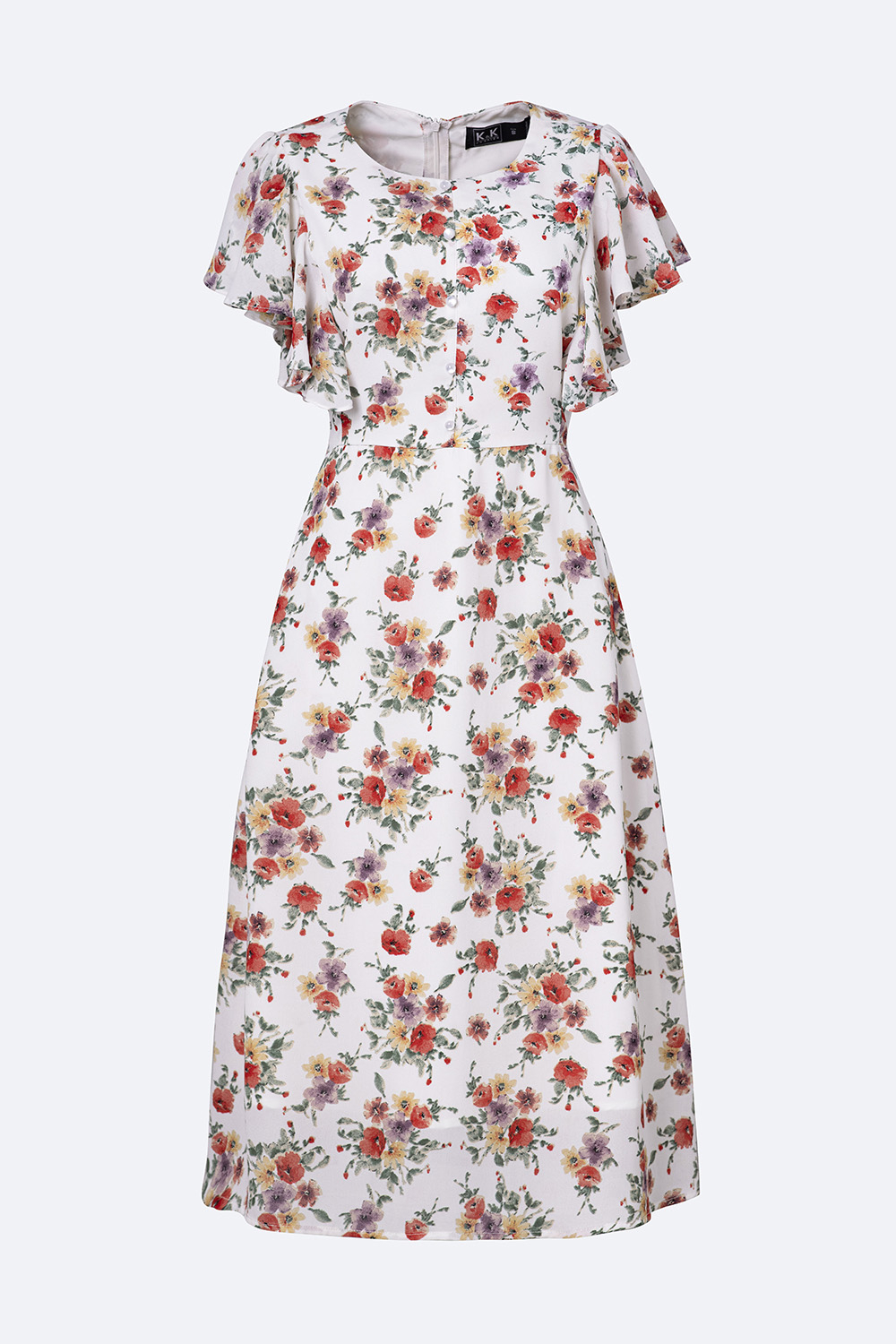 Đầm xòe hoa công sở tay cánh tiên