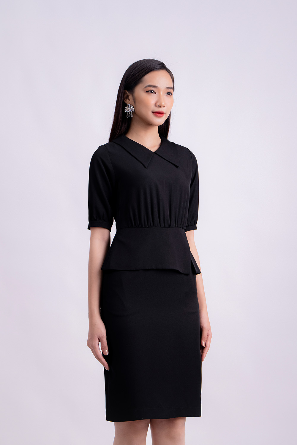 Đầm đen công sở phối peplum KK119-11 | Thời trang công sở K&K ...