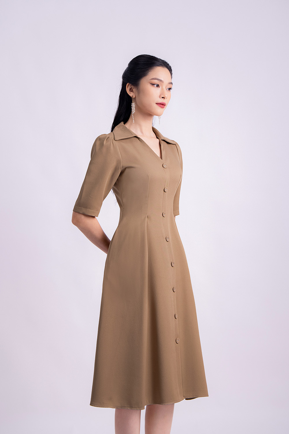 Đầm Xòe Công Sở Xanh Hoạ Tiết 3D - Đầm Quỳnh Anh Luxury Fashion