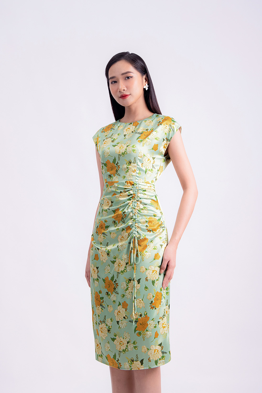 Đầm hoa dự tiệc phối dây rút