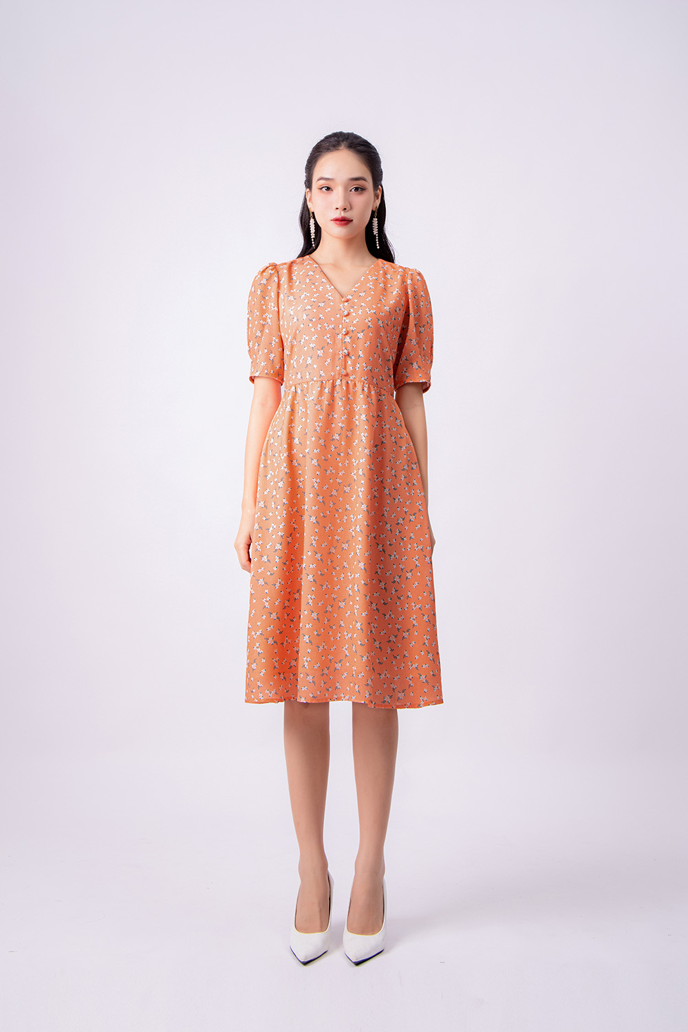 Đầm xòe hoa nhí dáng dài