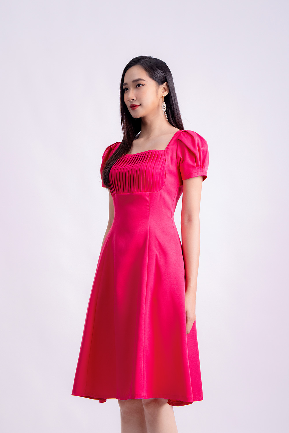 Đầm xòe tay phồng ngực xếp ly KK120-24 | Thời trang công sở K&K Fashion