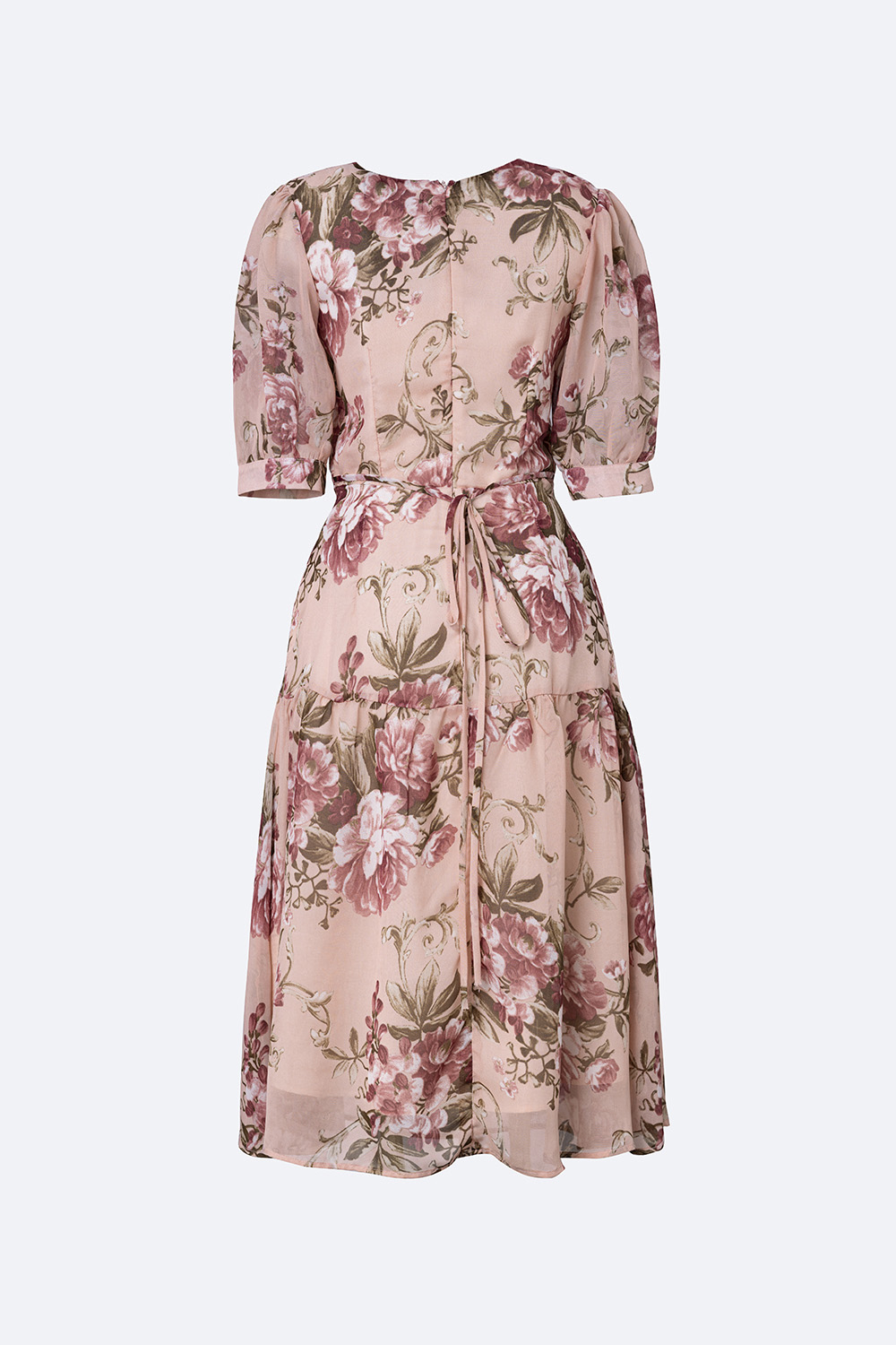 Đầm xòe nhấn eo họa tiết hoa tay lỡ