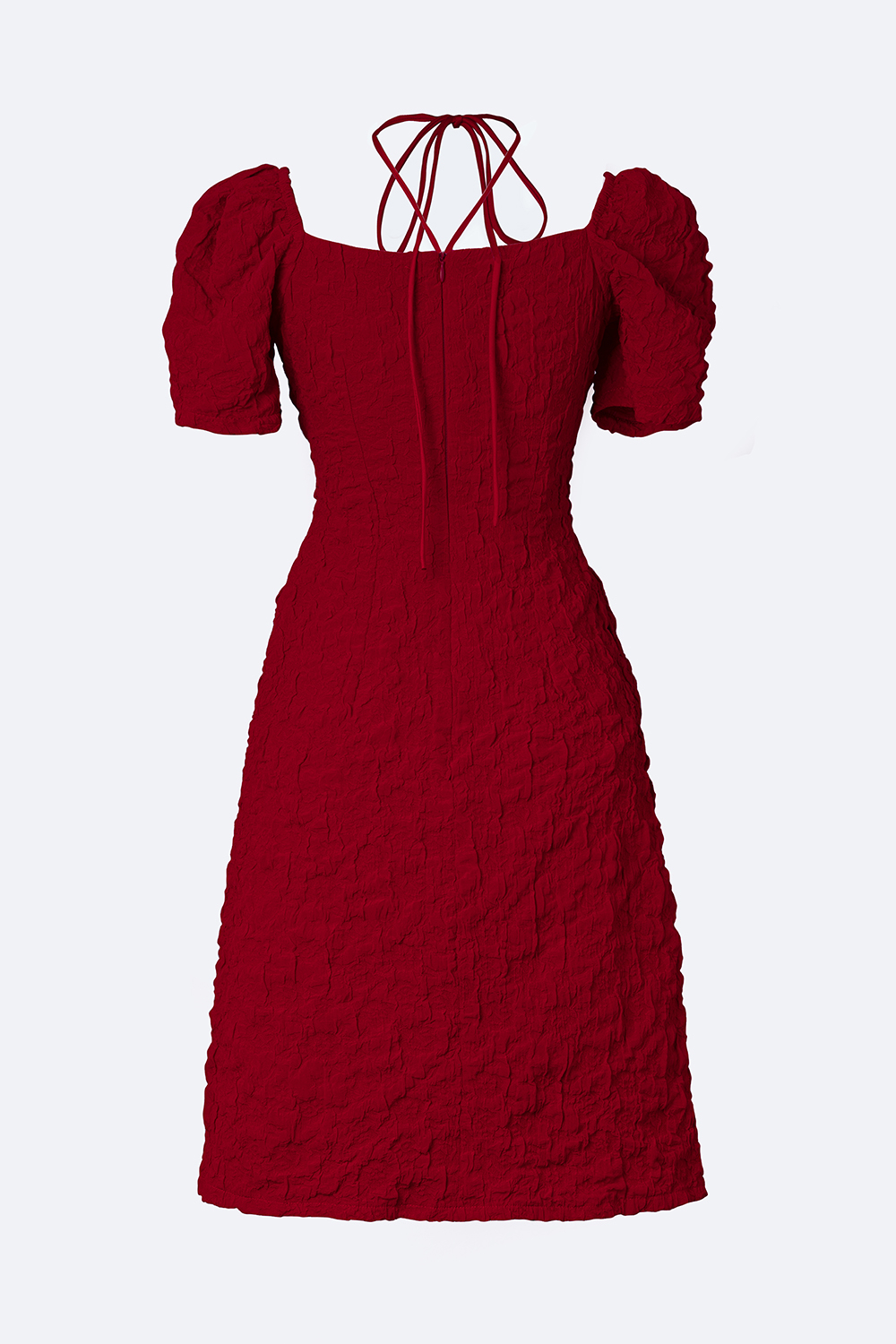 Đầm đỏ dự tiệc chữ A cổ phối dây nơ