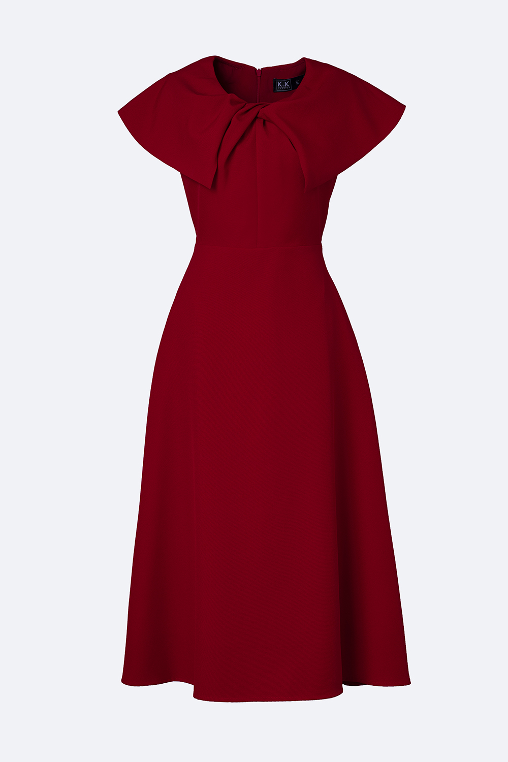 Đầm tiệc đỏ cổ sen phối nơ