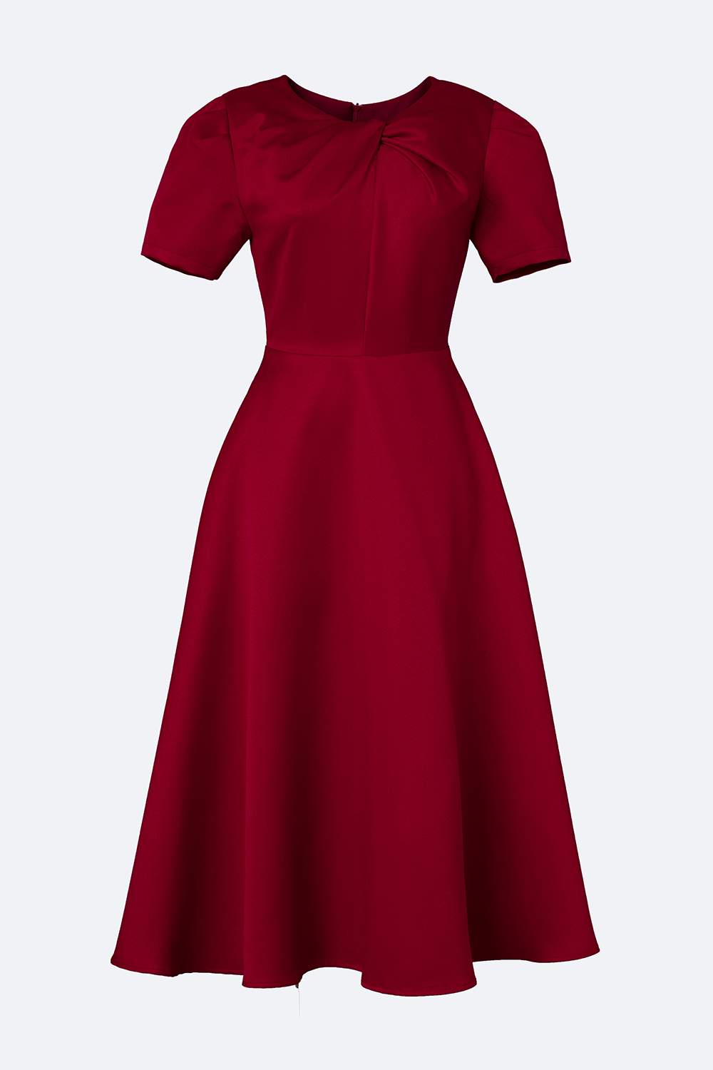 Đầm xòe midi màu đỏ cổ xoắn