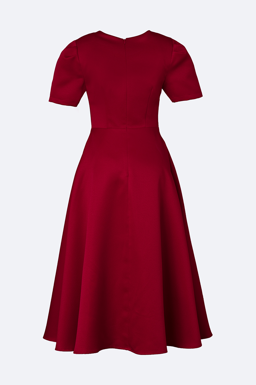 Đầm xòe midi màu đỏ cổ xoắn