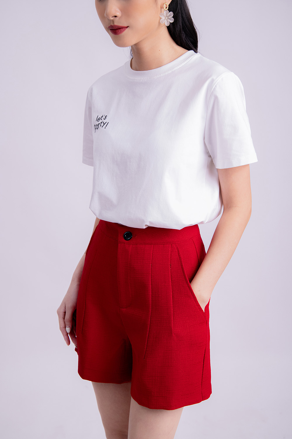 Đầm đỏ dáng ôm nhẹ cổ V phối thắt lưng KK160-07 | Thời trang công sở K&K  Fashion
