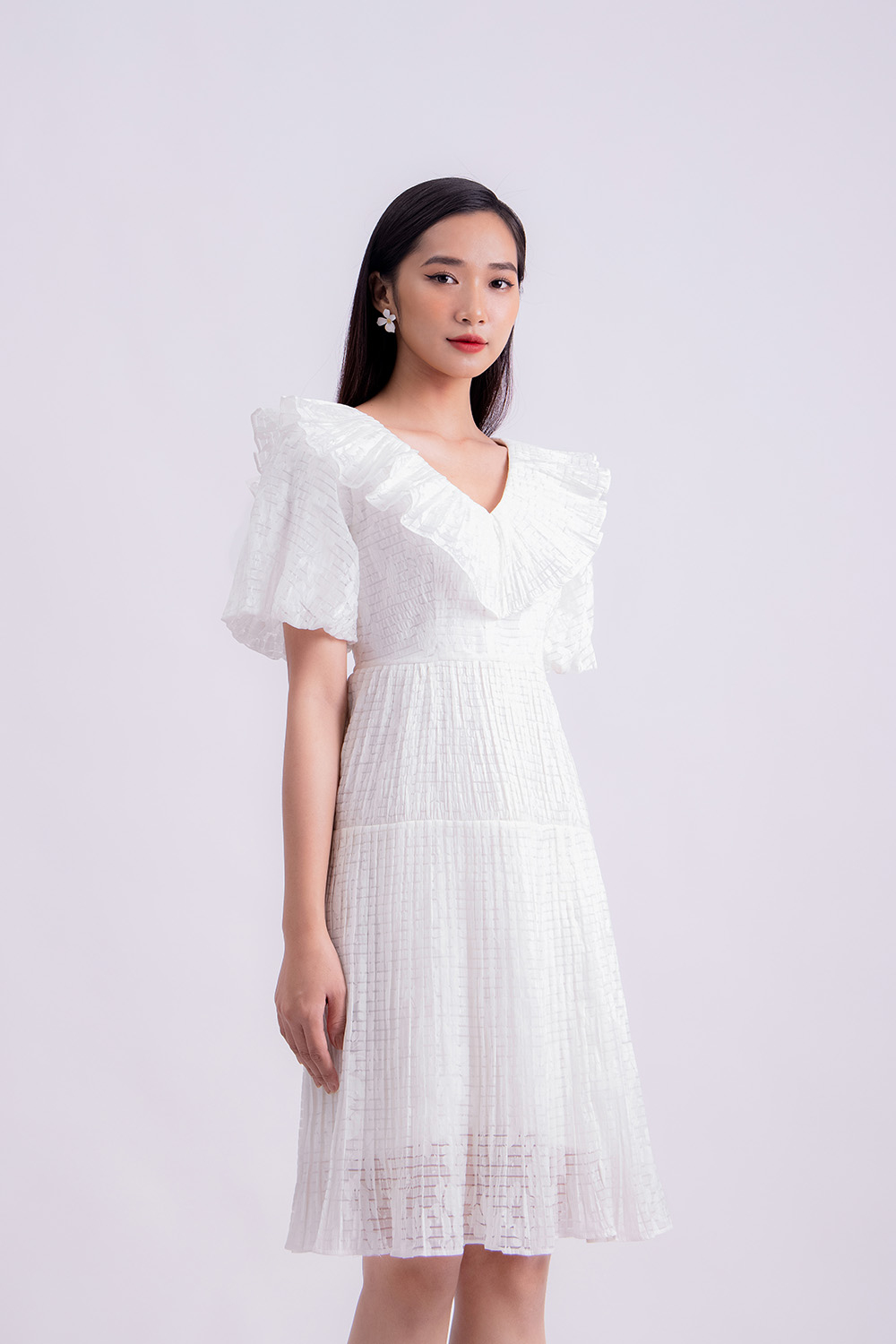 Đầm trắng dáng xòe cổ viền bèo tay phồng KK120-36 | Thời trang ...