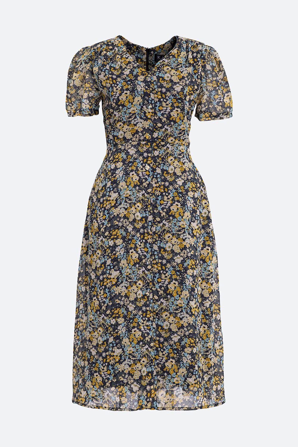 Đầm hoa dáng chữ A cổ V tay ngắn