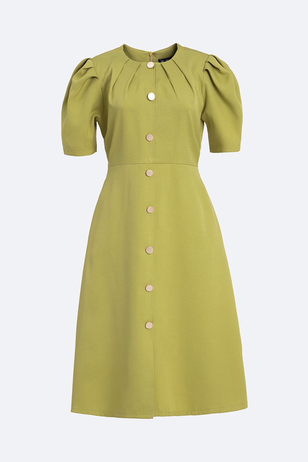 Đầm chữ A phối nút tay phồng