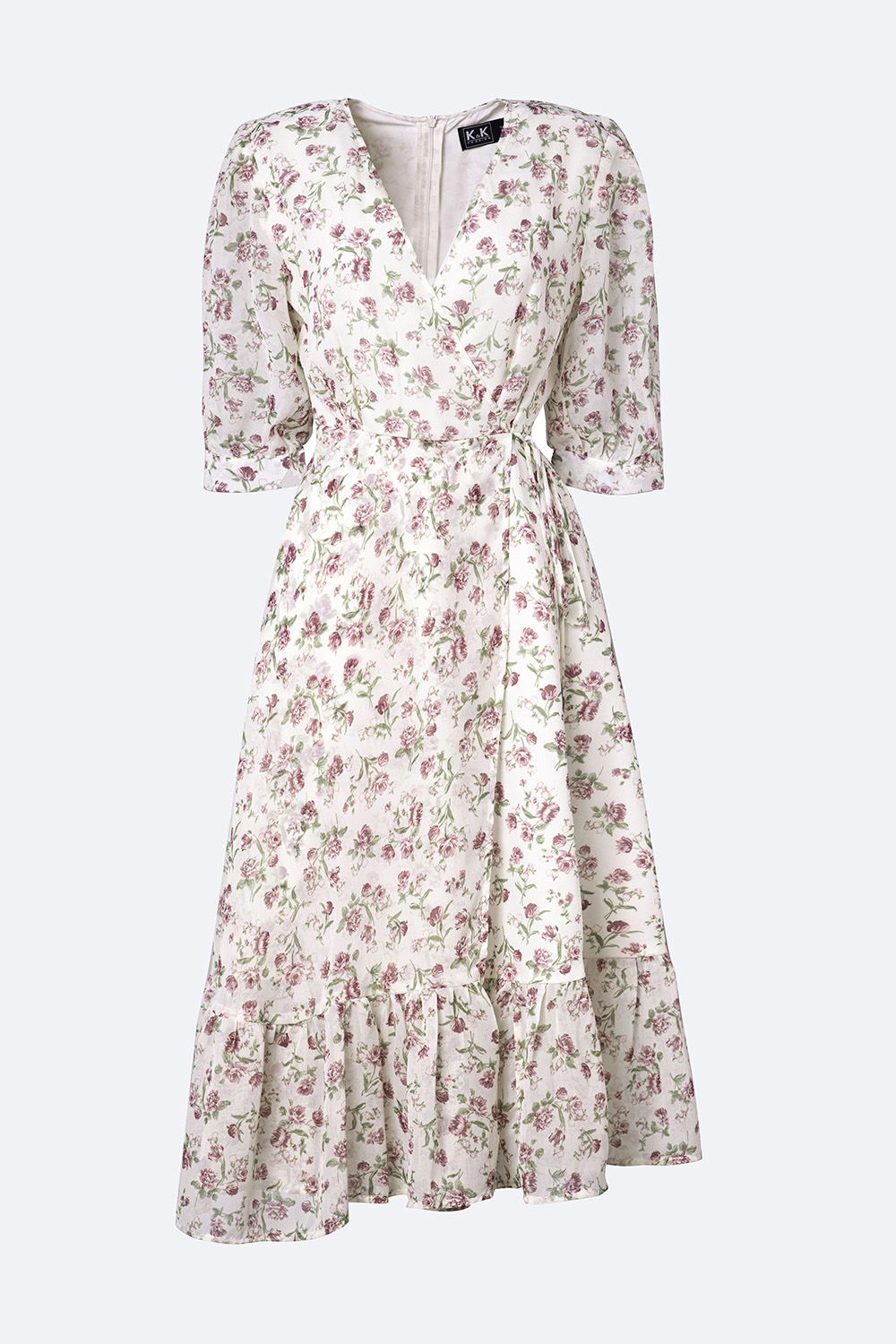 Đầm midi hoa đuôi cá cổ V tay lỡ