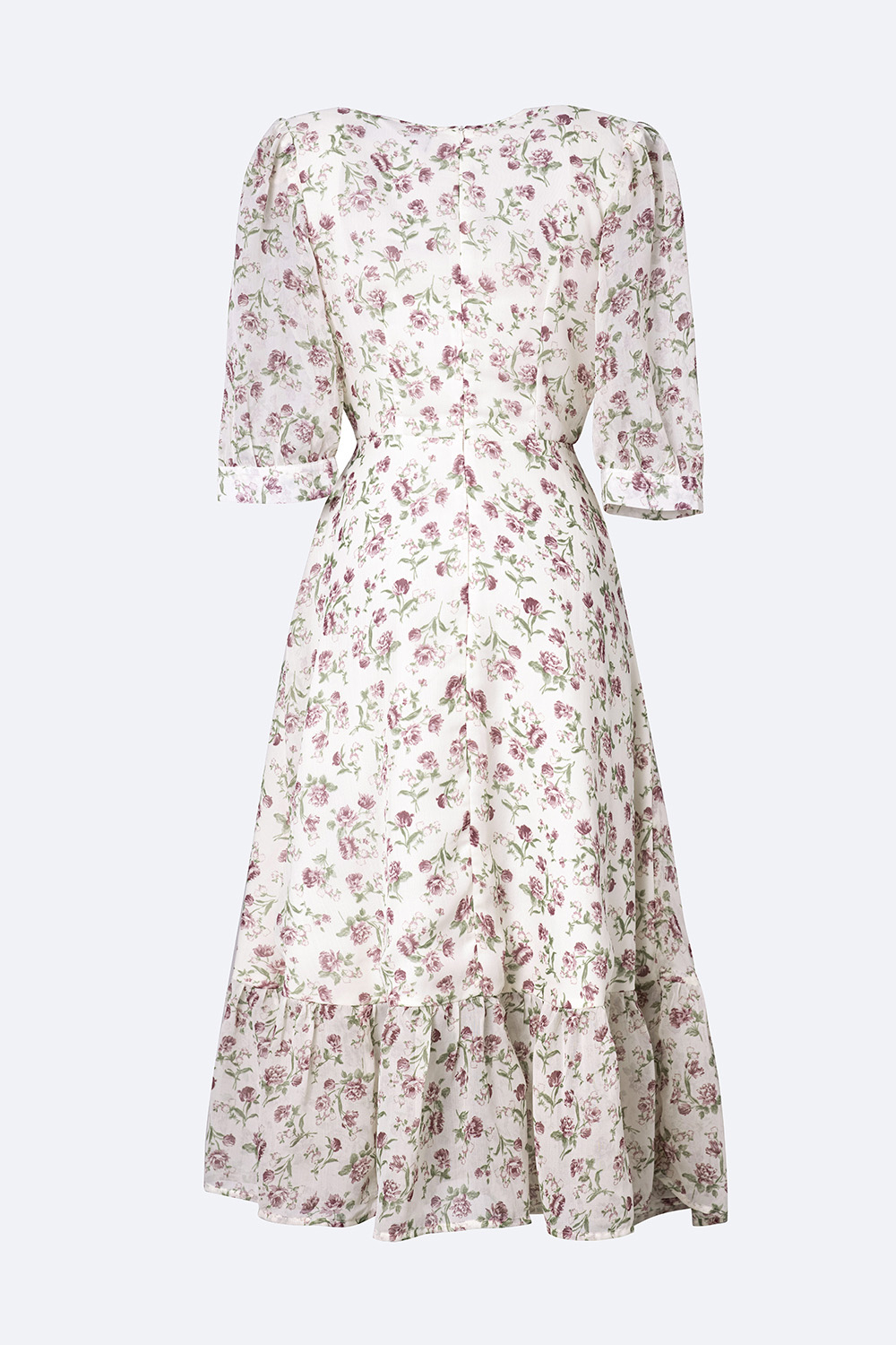 Đầm midi hoa đuôi cá cổ V tay lỡ