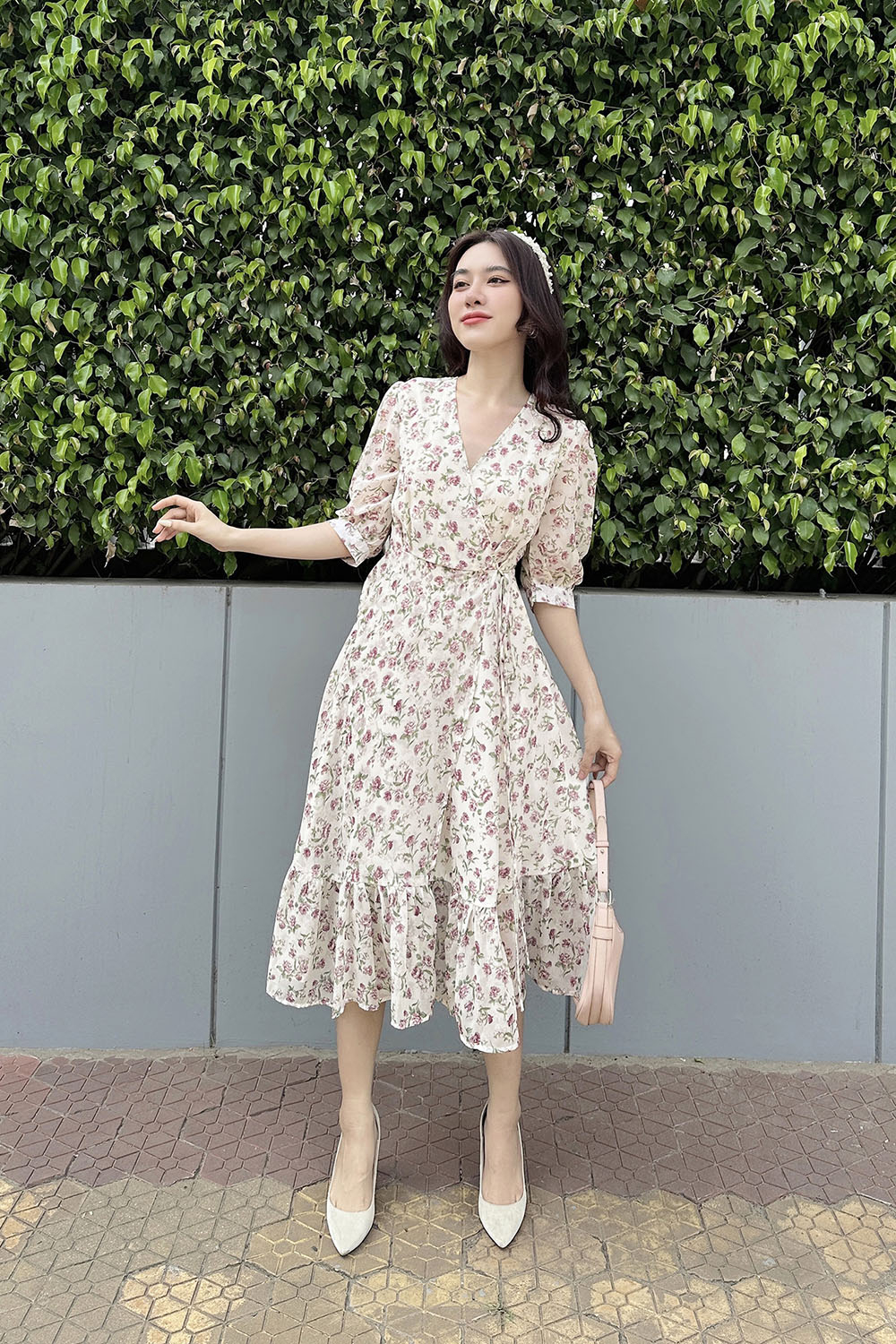 Váy xòe hoa nhí Hàn Quốc D016 - Cam Fashion & Design