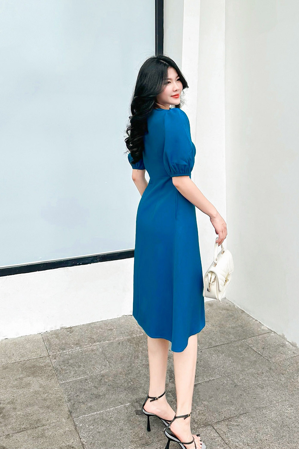 Đầm công sở nữ dáng chữ A tay phồng
