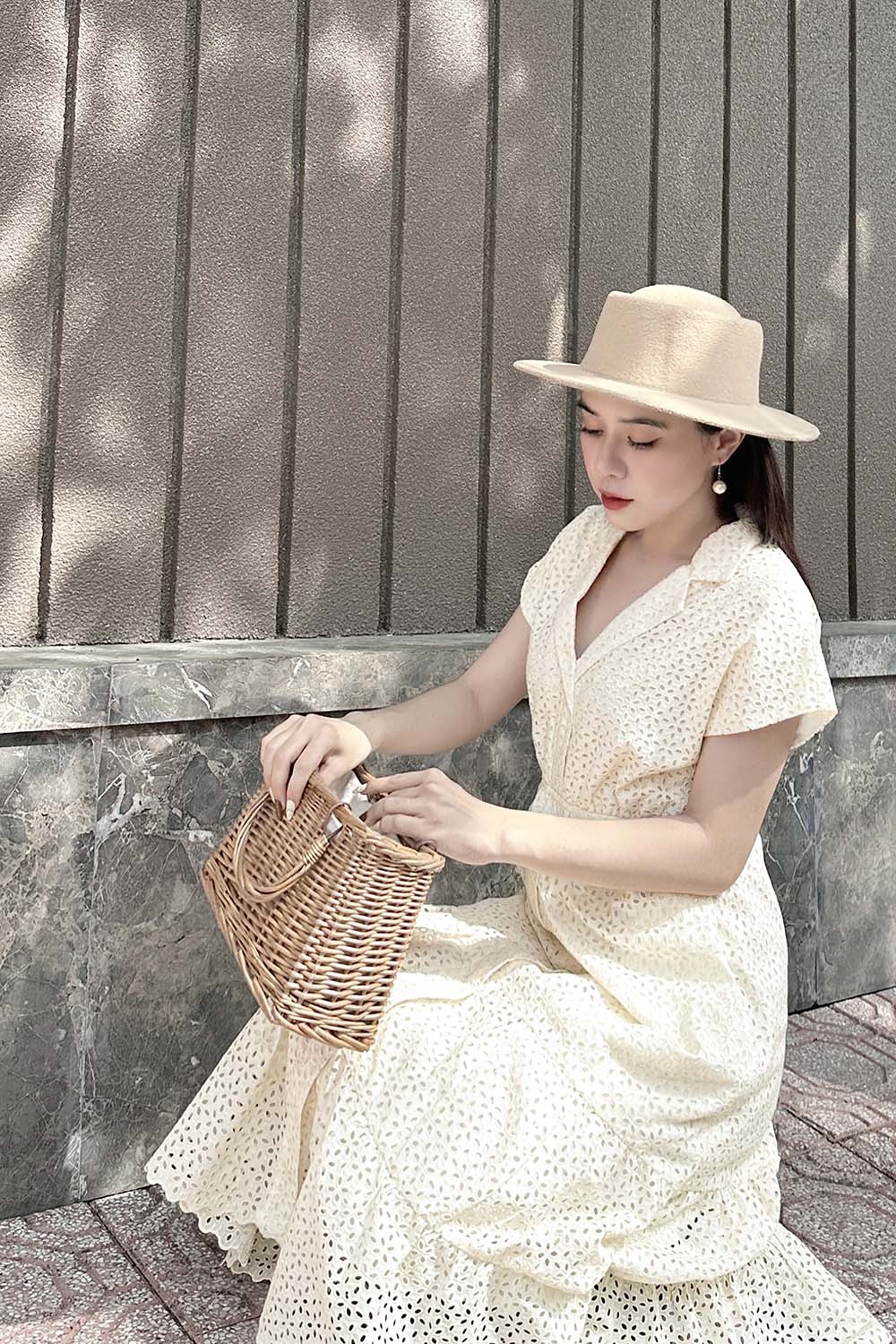 Đầm xòe midi cổ đan tông