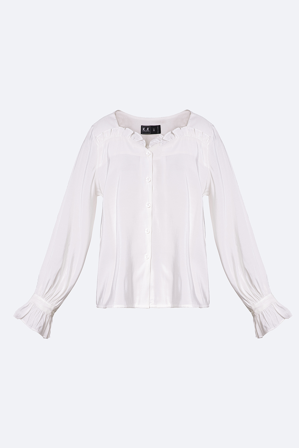 Áo kiểu trắng cổ viền bèo tay dài