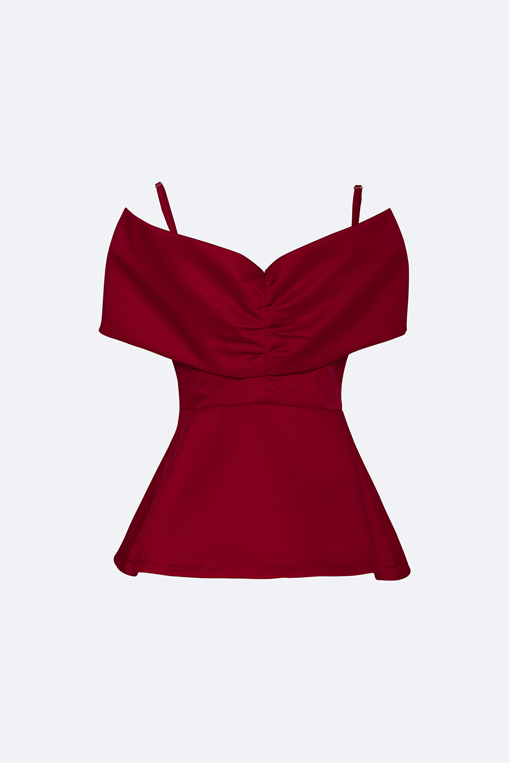 Áo kiểu màu đỏ trễ vai peplum
