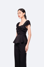 Áo kiểu nữ dáng peplum màu đen