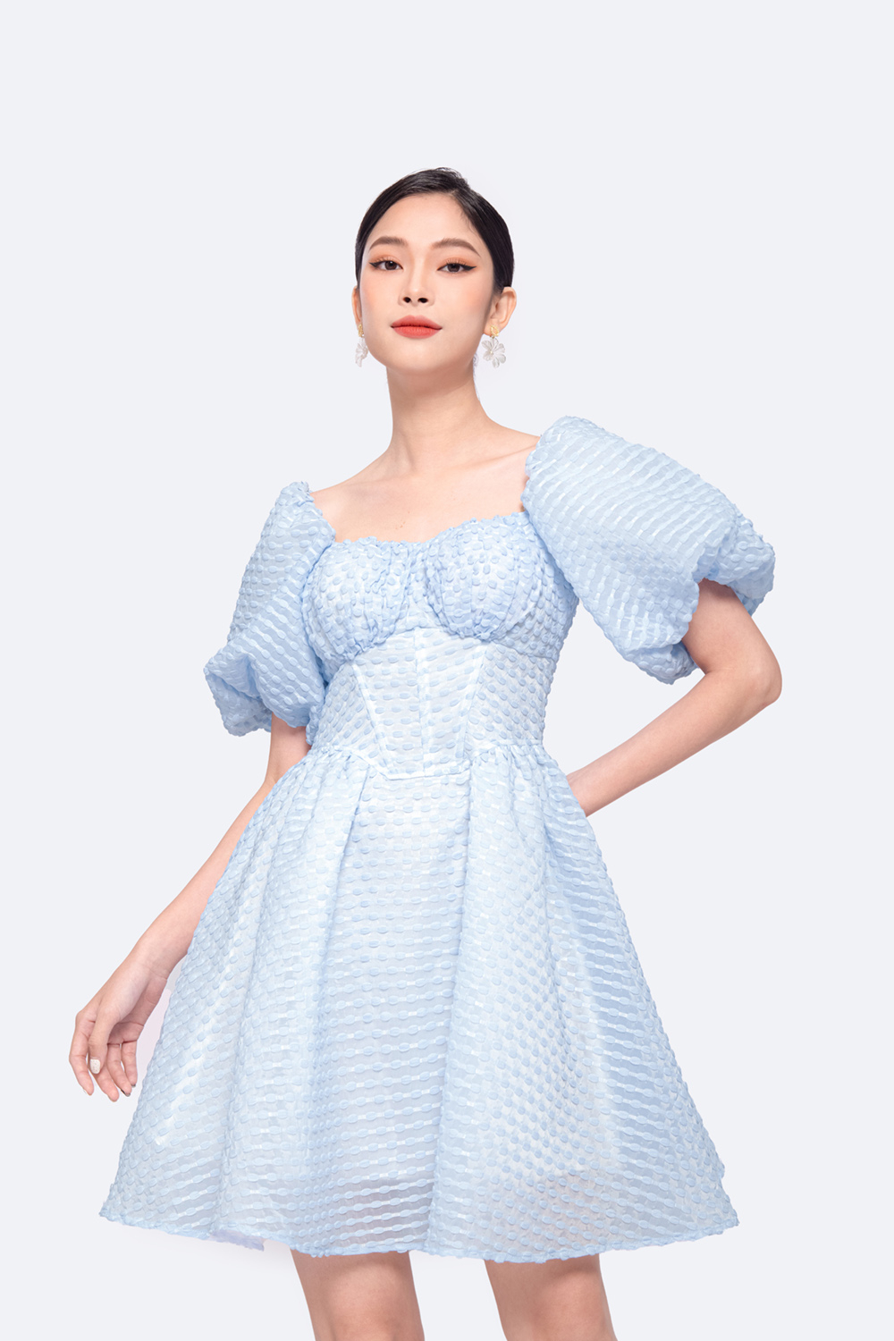 MS730 Váy đầm dáng dài cổ vuông đính ngọc tay bồng ren nổi tiểu thư vintage  nữ tính | Phu Linh - Fashion & More
