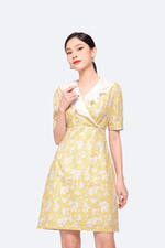 Đầm hoa dáng chữ A cổ V viền bèo