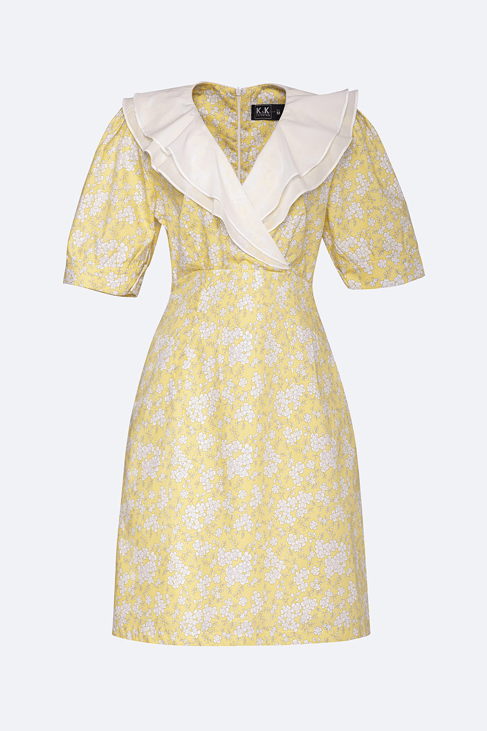 Đầm hoa dáng chữ A cổ V viền bèo