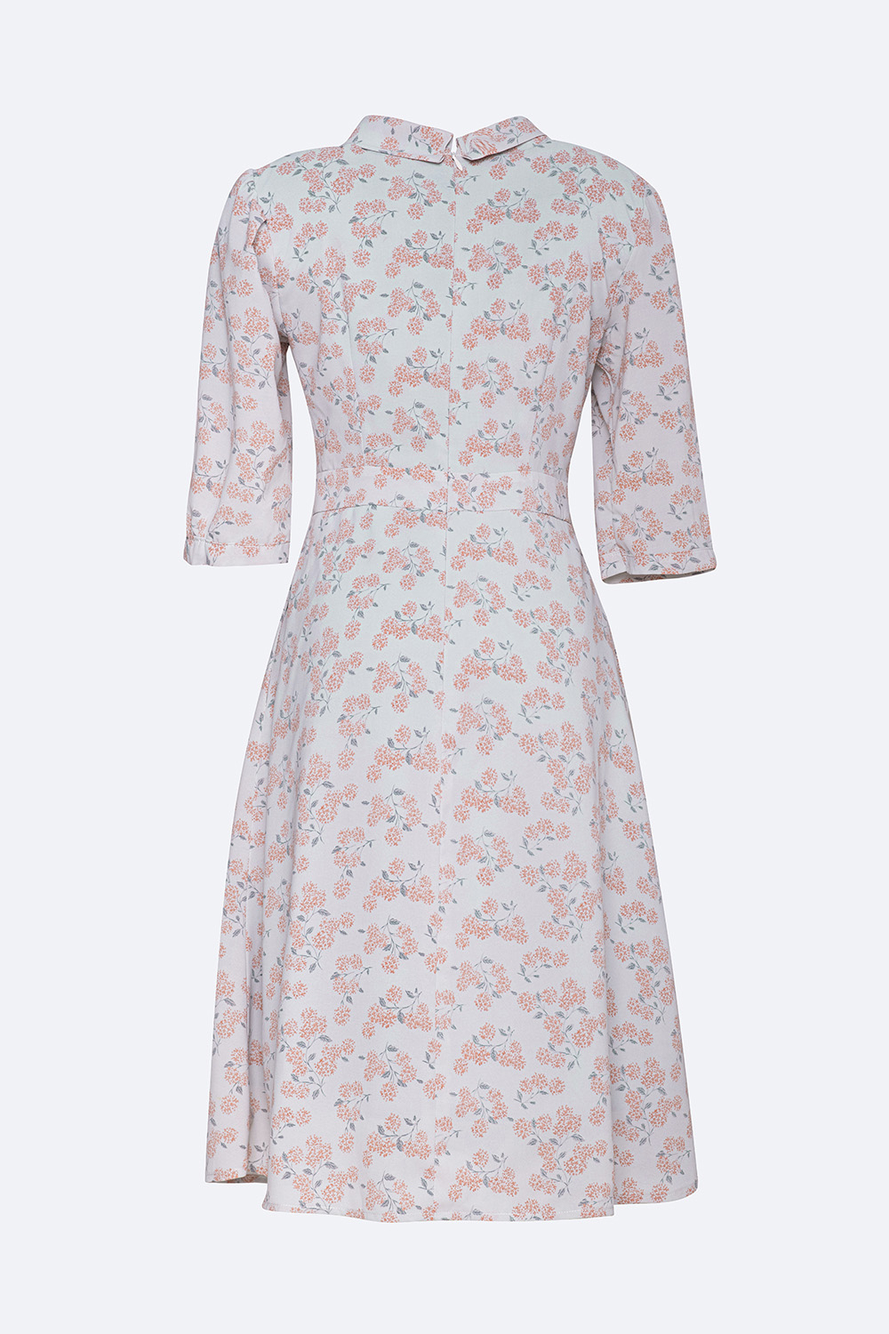 Đầm hoa dáng xòe tay lửng cổ nơ