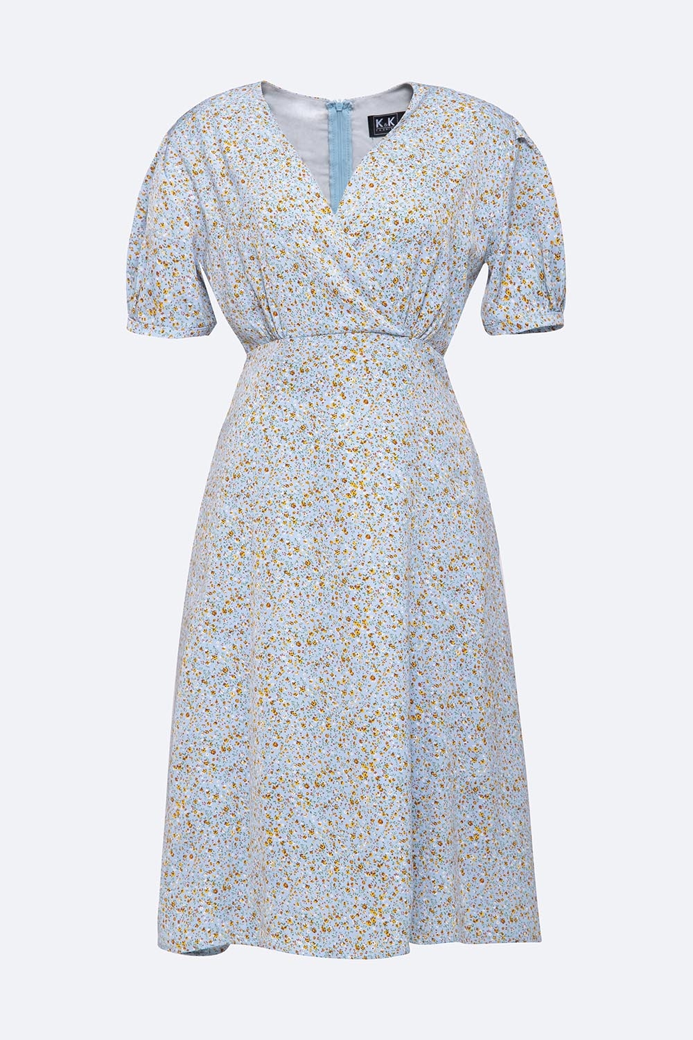 Đầm hoa nhí công sở dáng chữ a nhấn eo cao