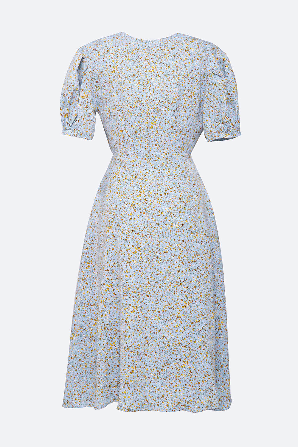 Đầm hoa nhí công sở dáng chữ a nhấn eo cao