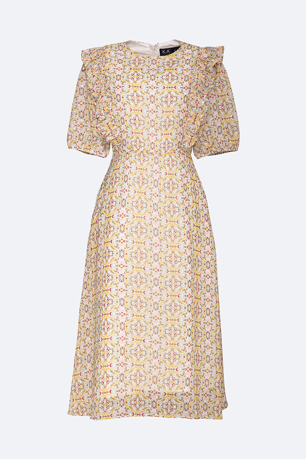 Đầm chữ a họa tiết nhiều màu phối bèo