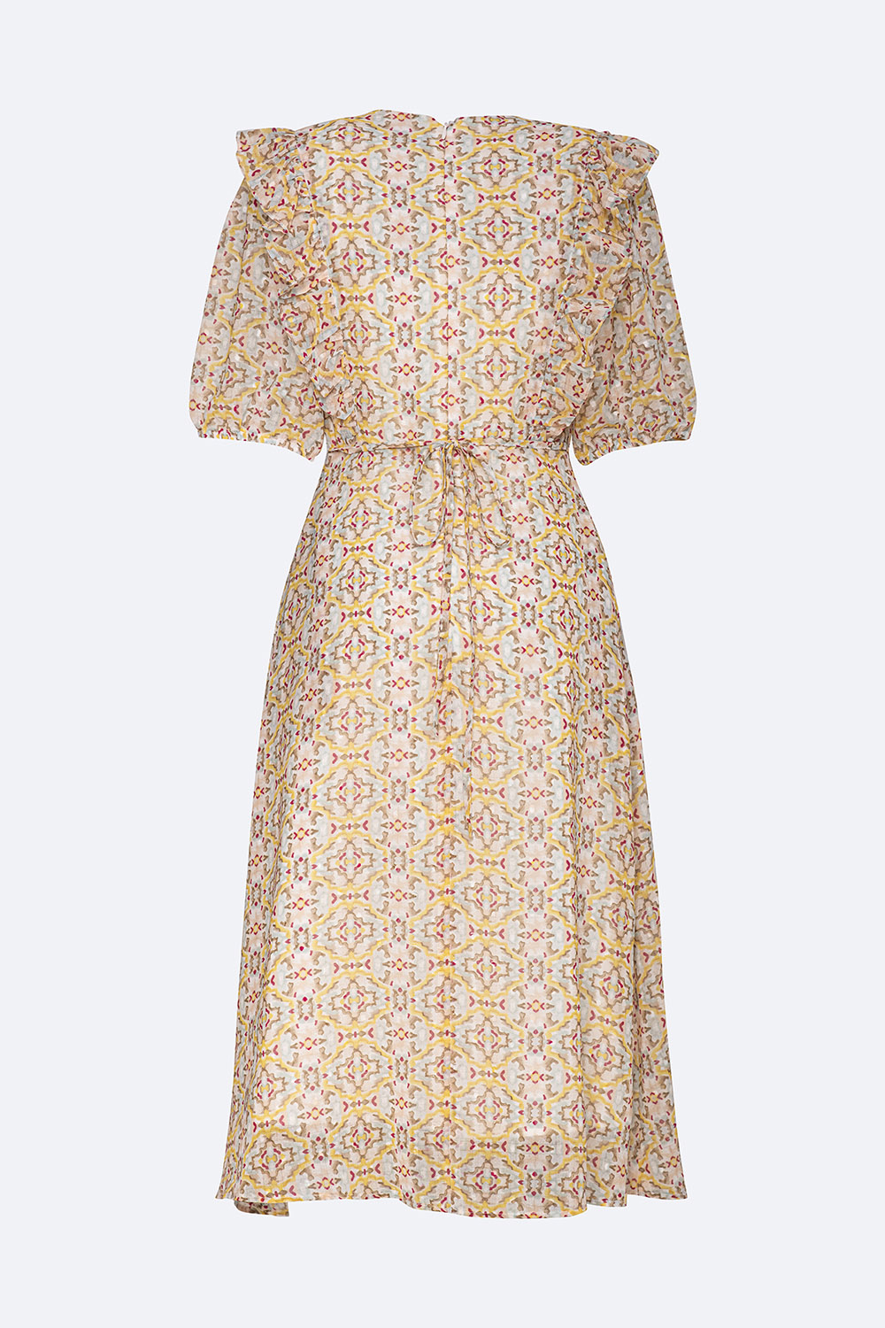 Đầm chữ a họa tiết nhiều màu phối bèo