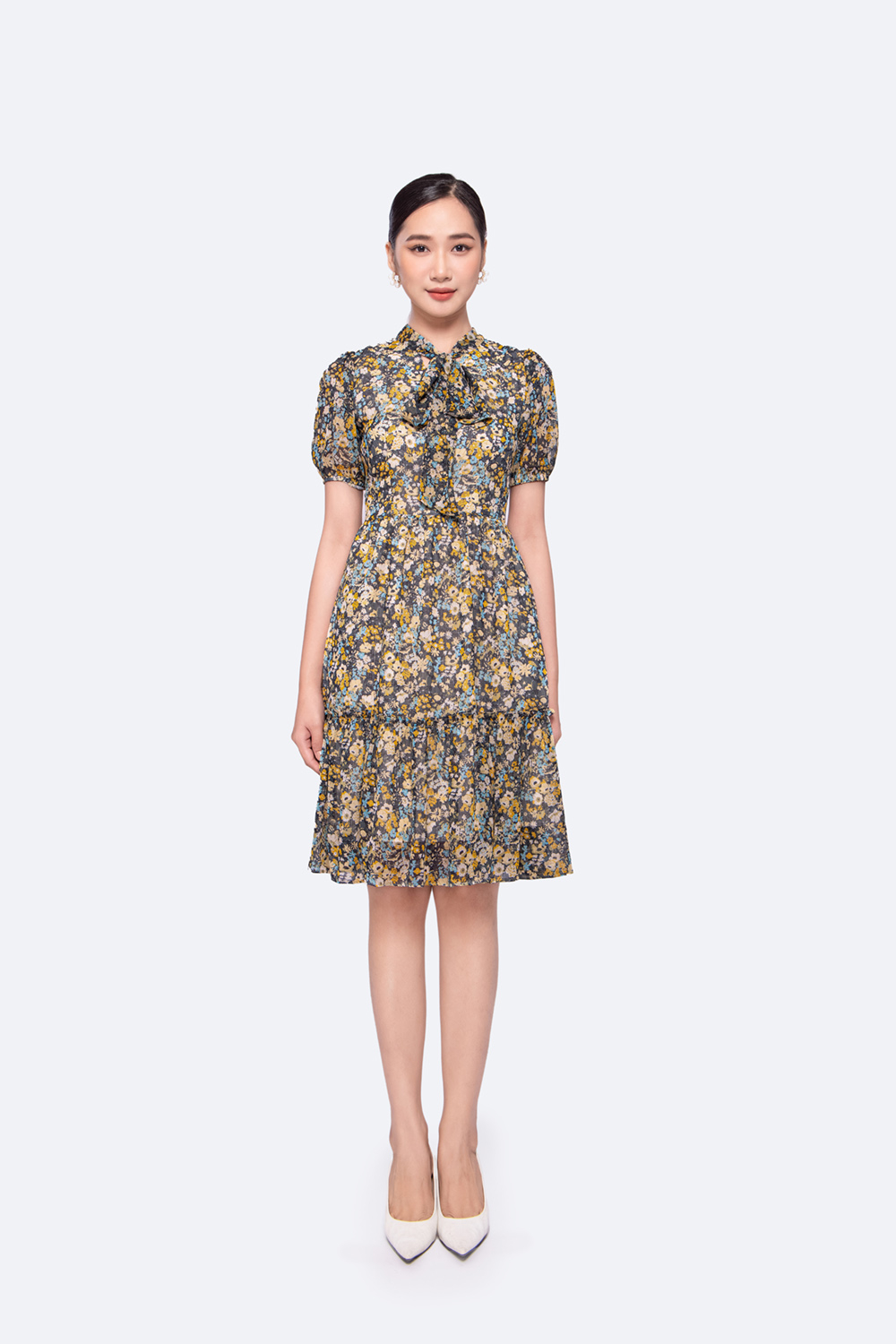 Đầm hoa dáng xòe phối đuôi cá