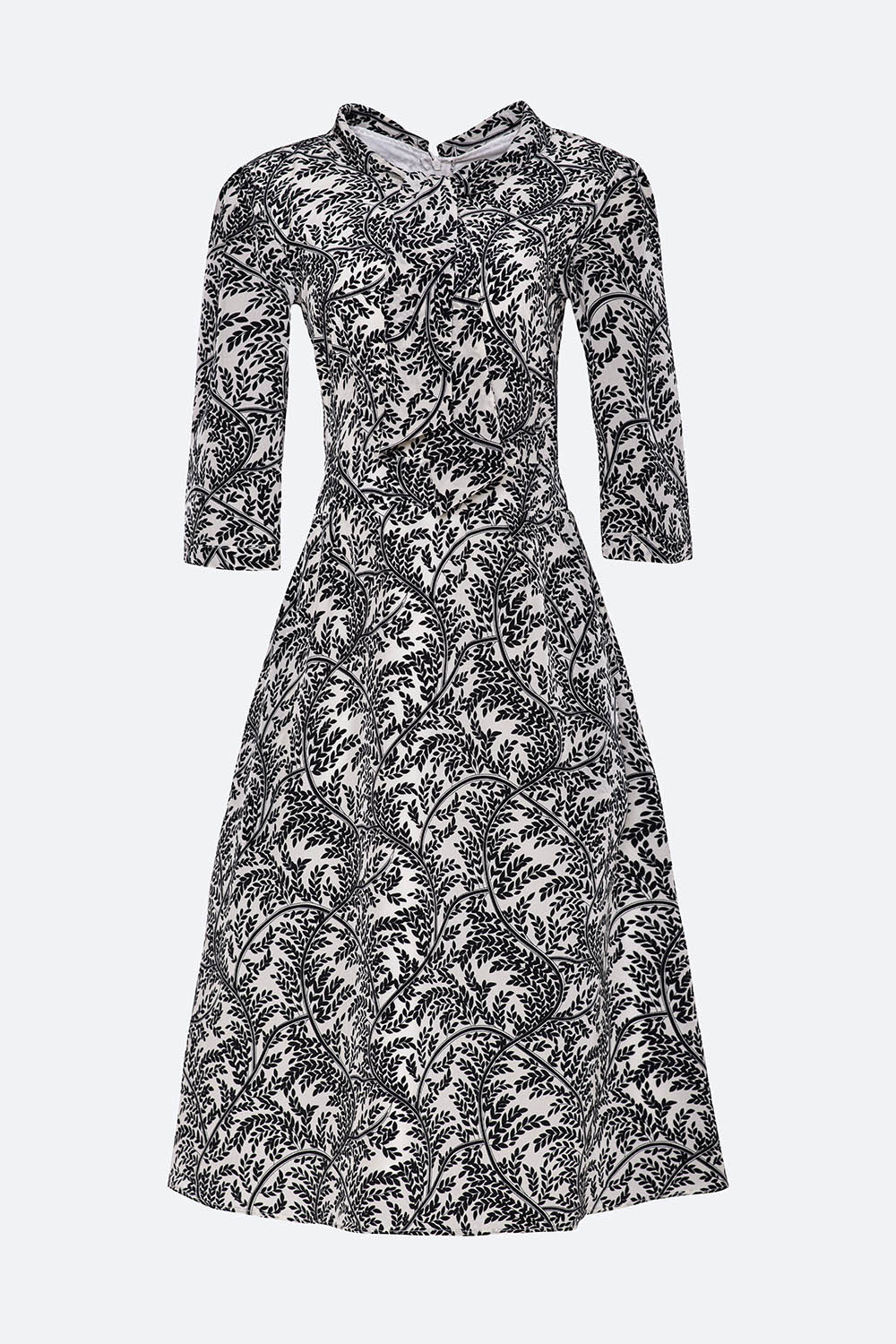 Đầm xòe công sở họa tiết tay lửng