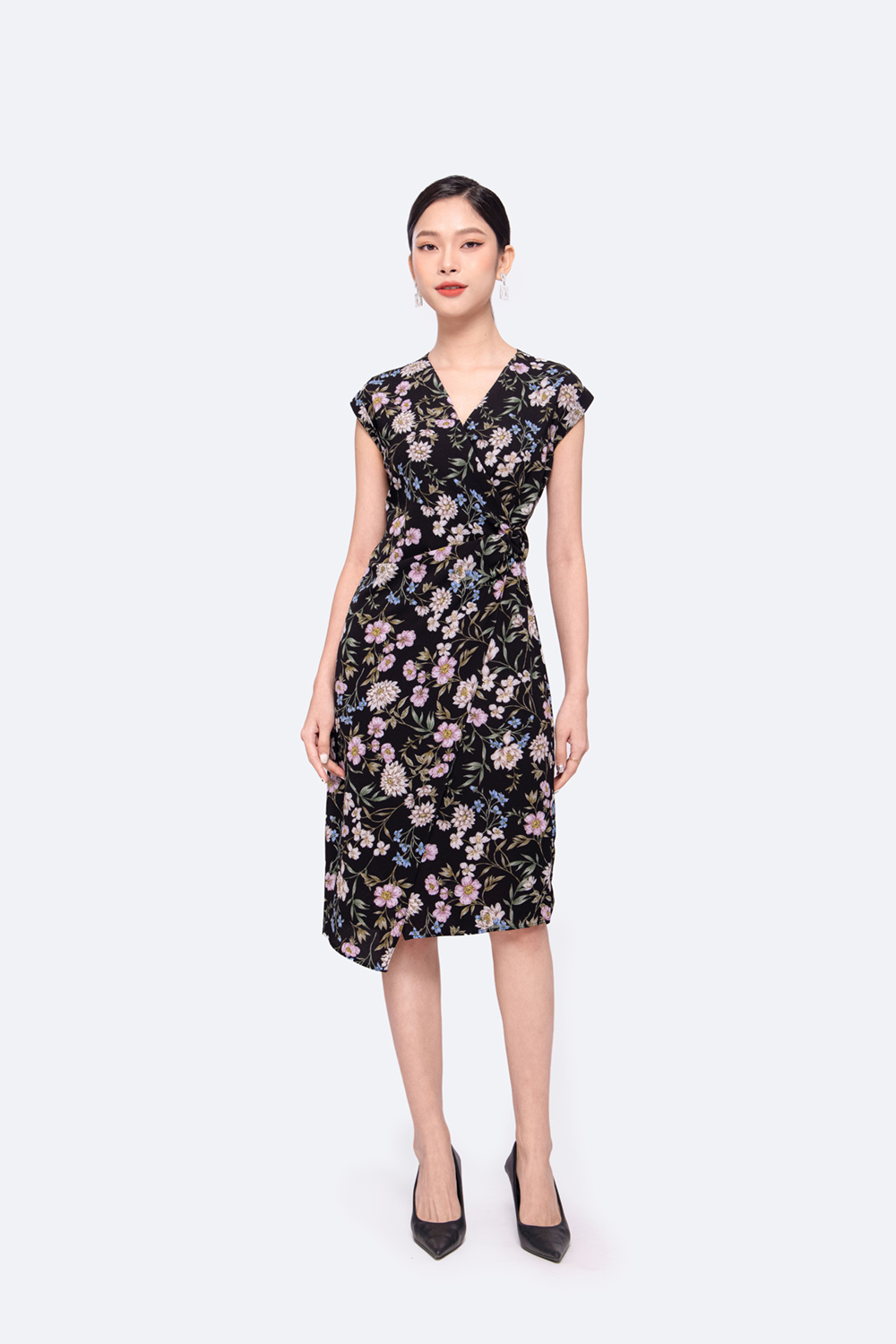 Đầm quấn wrap dress họa tiết hoa cổ tim