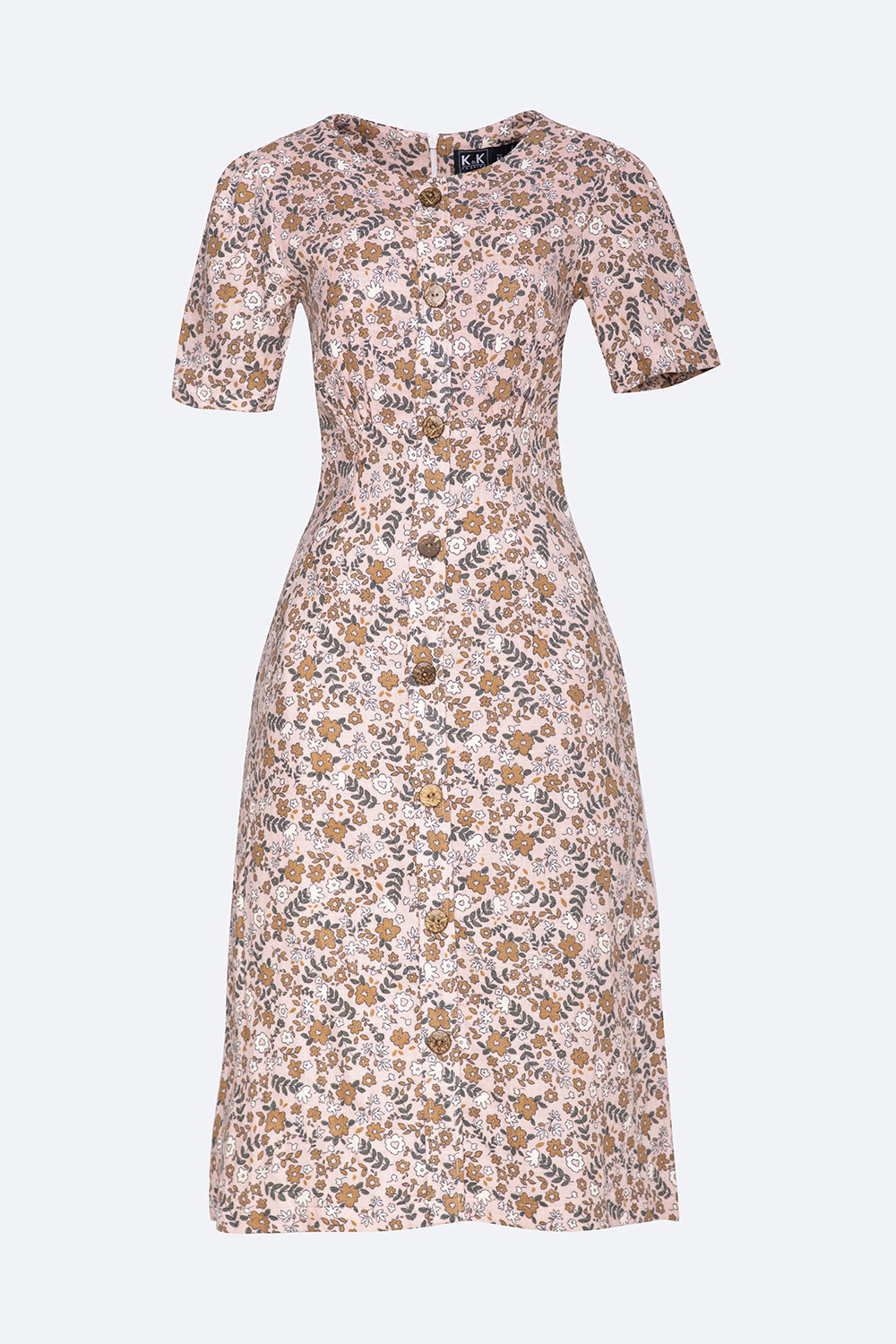 Đầm hoa phối nút dáng chữ A