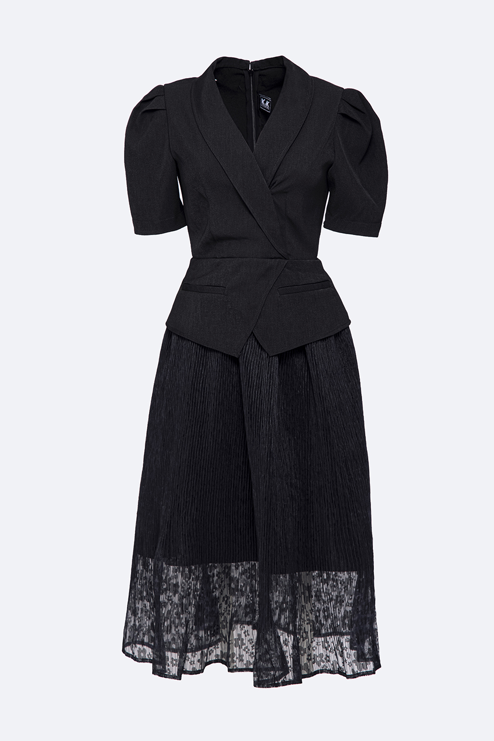 Đầm đen công sở peplum tùng phối lưới