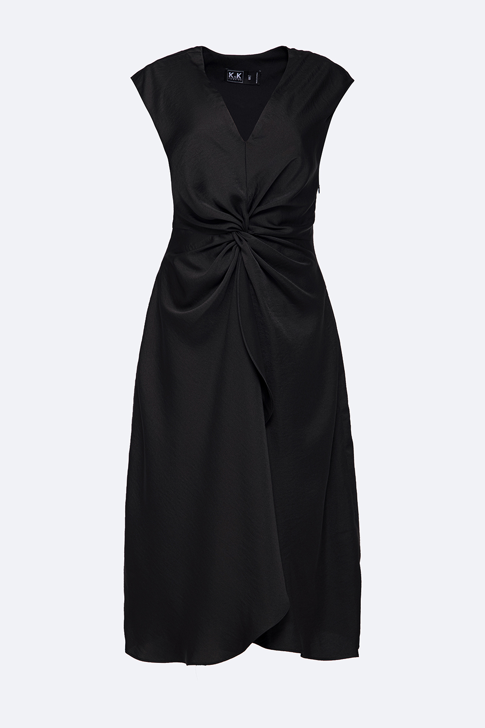 Đầm midi đen dự tiệc cổ v sát nách xoắn eo