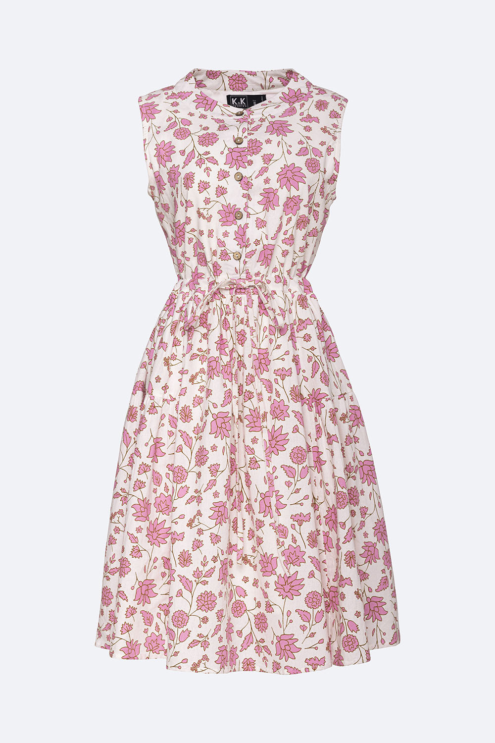 Đầm sát nách dáng xòe họa tiết hoa nhấn eo