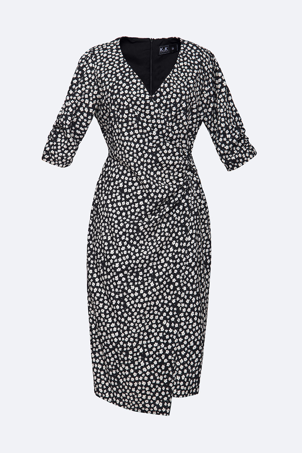 Đầm ôm body xoắn eo họa tiết chấm bi cổ tim