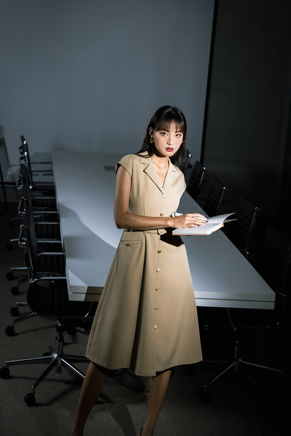 Đầm sơ mi công sở phối đai eo KK120-21