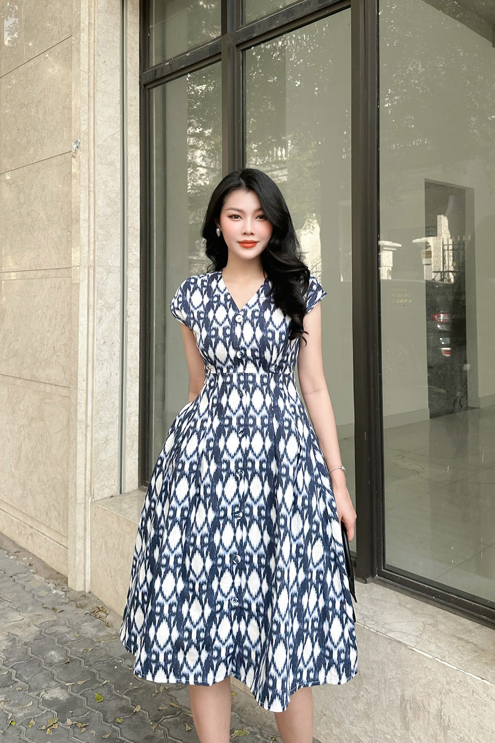 Đầm xòe công sở sát nách cổ V  KK118-30